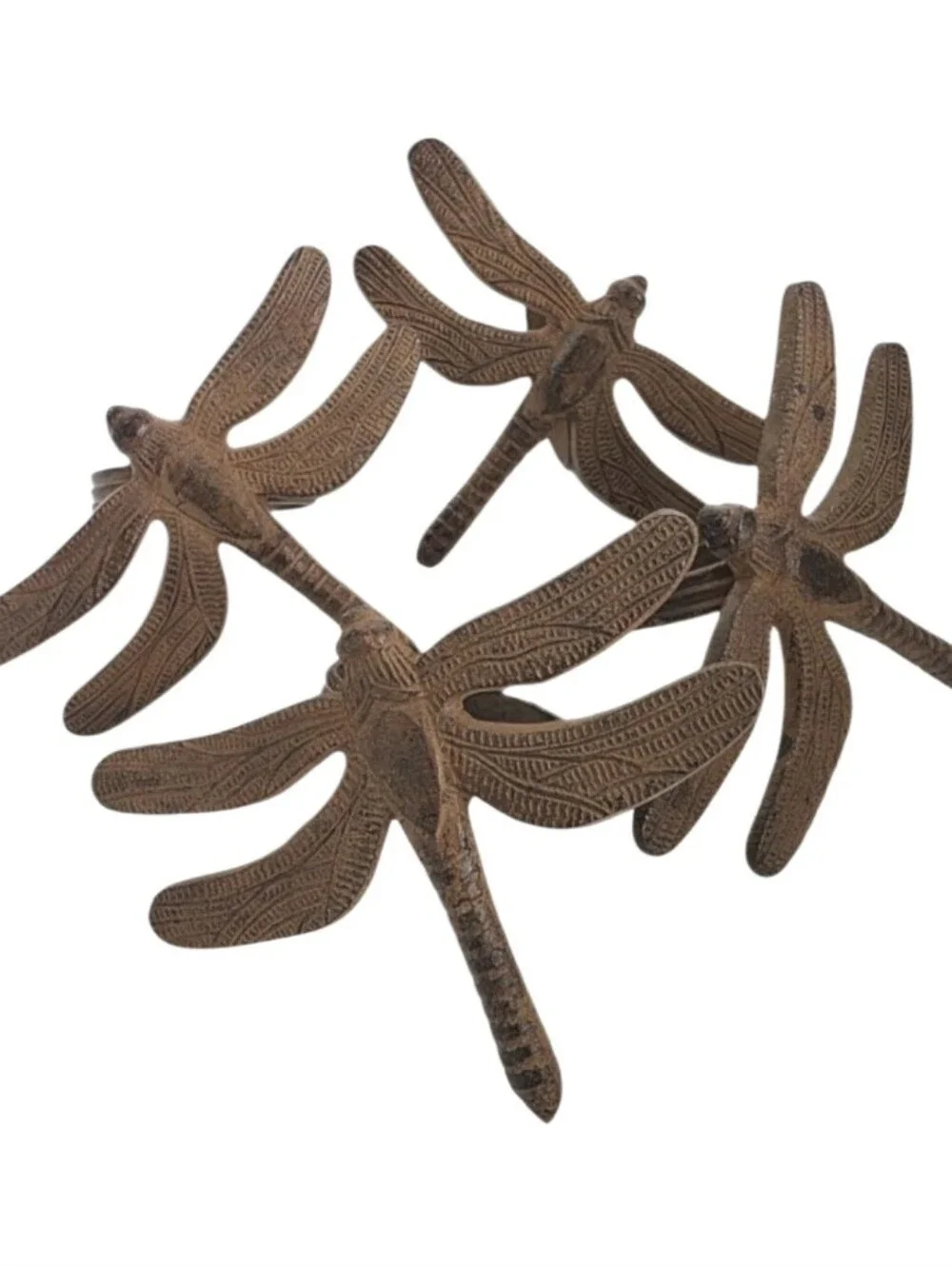 Pier 1 Dragonfly 4 Napkin Rings Cast Iron Rustic Summer Indoor Outdoor Table